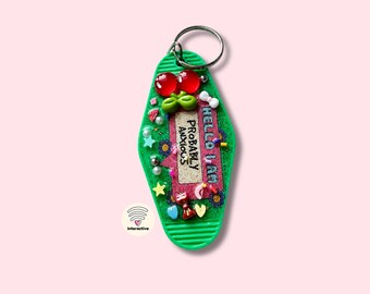 TapKeeps™ "Probably Anxious" Keychain — Daily Neuro-Spicy Energy — One of a Kind Handmade Retro Hotel Neurodivergent Gift