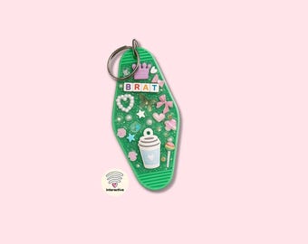 Brat Retro Motel Keychain, NFC Bag Charm with Daily Pep Talks, Sassy Gift for Her, Funny Best Friend Gift, Attitude Keychain, Chaotic Gift