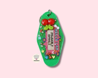 Probably Anxious Retro Motel Keychain NFC One of a Kind Interactive Charm Bag Charm Handmade Resin