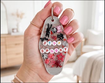 Stay Spooky NFC Keychain — Tap Into Today's Energy — One of a Kind Handmade Retro Hotel Keychain Daily Witchy Wisdom Spooky Gift