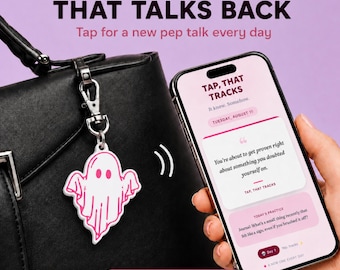 Ghost NFC Bag Charm — Spooky Cute Keychain — NFC Keychain, Daily Affirmation Keychain, Purse Charm, Backpack Charm, Custom NFC Gift