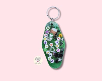 Caffeinated and Cozy Retro Motel Keychain, One of a Kind Coffee NFC Bag Charm, Spooky Coffee Gift