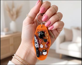 Spooky Halloween NFC Keychain — Tap Into Tiny Laughs — One of a Kind Handmade Retro Hotel Keychain Daily Jokes and Fun Facts for Ages 8-108