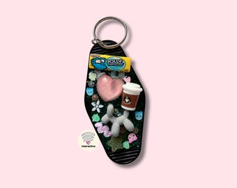 TapKeeps™ "Chaos & Coffee" Keychain — Daily Tiny Laughs — One of a Kind Handmade Retro Hotel Keychain Funny Gift
