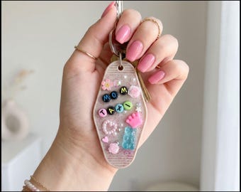 Mom Taxi NFC Keychain — Tap for Daily Reminders to Breathe — One of a Kind Handmade Retro Hotel Keychain Funny Mom Car Gift