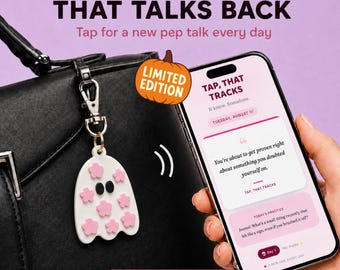 Cute Floral Hippie Ghost NFC Bag Charm, Interactive Keychain with Daily Pep Talks, Spooky Halloween Gift