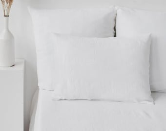 Witte Yansa-kussensloop – zacht stonewashed vlasdoek – aangepast formaat ademende kussensloop – fris neutraal beddengoedaccent