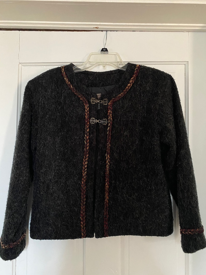 Vintage Lined Sweater Jacket Metal Clasp Acrylic Wool