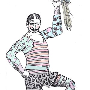 Carte d'anniversaire de cirque, homme fort de cirque, carte de monstre de cirque, illustration d'homme fort, homme fort tatoué, spectacle de monstres, carte étrange image 3
