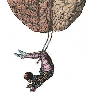 Carte d'anatomie, anatomie humaine, carte de cerveau, carte de trapèze de cirque, cerveau anatomique, carte de cirque, voltigeur de cirque, carte d'anatomie étrange, anniversaire