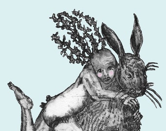 Hare birthday card, fine art card, hare etching, rabbit birthday card, etching of hare, hare card, hare illustration, animal birthday card
