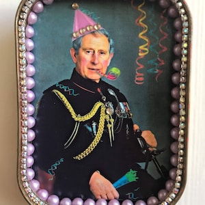 King Charles iii, King Charles coronation souvenir, coronation keepsake, altered art, royal gifts, British royal family, king portrait, fun