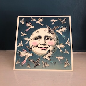 Carte lune, carte d'anniversaire bizarre, carte d'anniversaire lune, visage lune, carte d'anniversaire lune Royaume-Uni, homme sur la lune, illustration lune, carte céleste