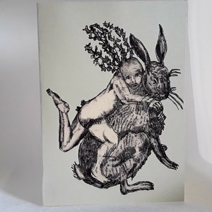 Hare birthday card, fine art card, hare etching, rabbit birthday card, etching of hare, hare card, hare illustration, animal birthday card afbeelding 6