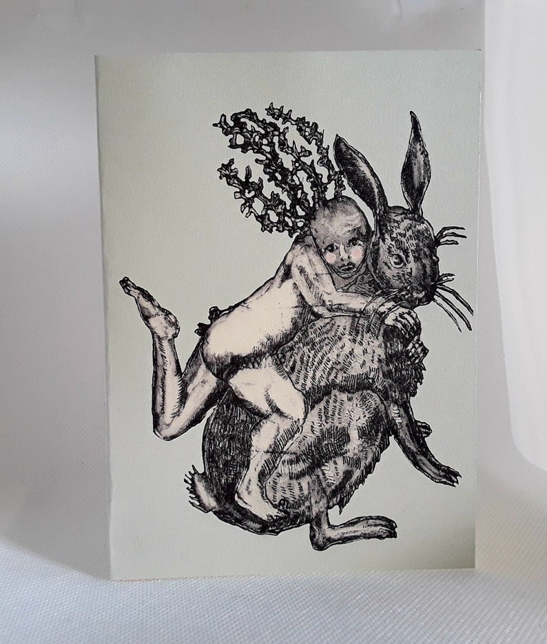 Hare birthday card, fine art card, hare etching, rabbit birthday card, etching of hare, hare card, hare illustration, animal birthday card afbeelding 6