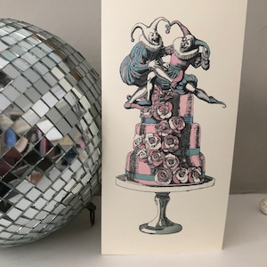 Carte d'anniversaire de clown de cirque, carte pour toute occasion, carte d'anniversaire de clown, carte de cirque de style vintage, carte de gâteau insolite, art de gâteau de mariage d'anniversaire