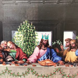 2024 xmas cards, humorous xmas card, da vinci the last supper, religious greeting cards, fine art card, religious humour, altered art,