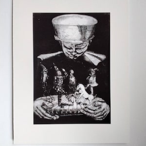 Circus art print, freak show, circus, fantasy print, black and white print, surreal art, monochrome wall art, dark circus, dark home decor