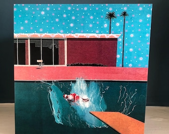 Funny xmas card pack, fine art cards, altered image art christmas cards, famous painting, the bigger splash, pop art holiday multi pack card