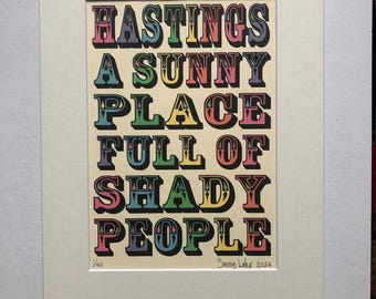 Hastings art print, fun sarcastic Hastings art, st Leonards on sea, Hastings typography, Hastings housewarming gift, Hastings poster edition