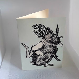 Hare birthday card, fine art card, hare etching, rabbit birthday card, etching of hare, hare card, hare illustration, animal birthday card afbeelding 2