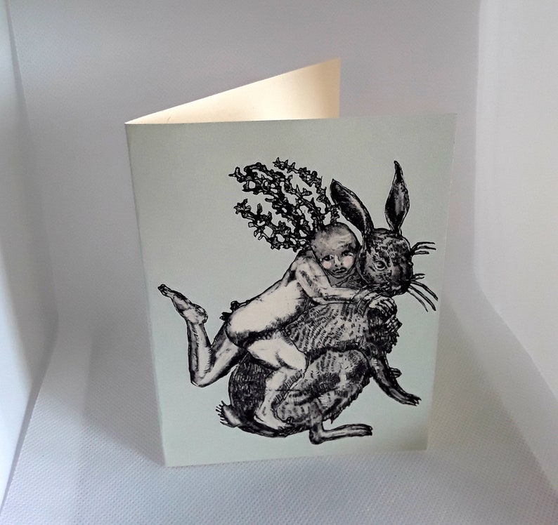 Hare birthday card, fine art card, hare etching, rabbit birthday card, etching of hare, hare card, hare illustration, animal birthday card afbeelding 2