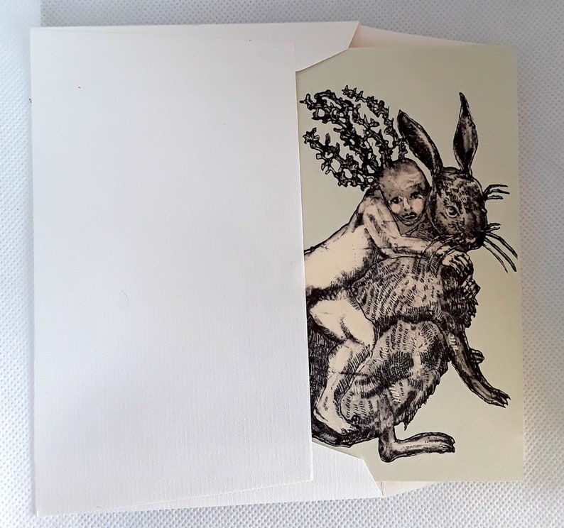 Hare birthday card, fine art card, hare etching, rabbit birthday card, etching of hare, hare card, hare illustration, animal birthday card afbeelding 5