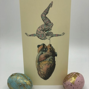 Carte coeur gothique, carte coeur étrange, coeur anatomique inhabituel, carte coeur inhabituelle, carte de cirque, carte d'anniversaire bizarre, carte de la Saint-Valentin bizarre