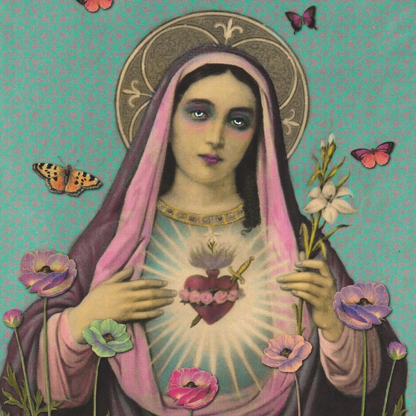 Religious madonna, religious birthday card, religious card uk, birthday card religious kitsch, funky religious card, immaculate heart,