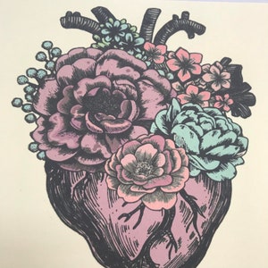 Carte d'anniversaire gothique, carte de tatouage, tatouage de coeur et de fleurs, carte de Saint-Valentin coeur, anatomie du coeur, carte de voeux fiancé, petite amie, femme,
