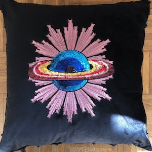 Planet cushion, astronomy gift, funky sequinned planet cushion cover, planet home decor, solar system gift, saturn, neptune, uranus, jupiter