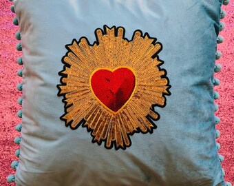 Sacred heart cushion, religious kitsch, sacred heart gift, sacred heart cushion cover, heart cushion, valentine gift for her, christmas gift