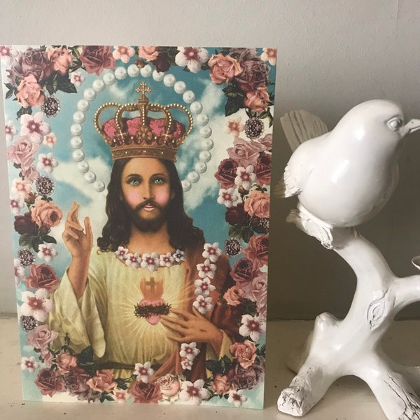 Jesus birthday card, religious kitsch, funny Jesus, altered art, Mothers Day card religious, religious cards, jesus sacred heart, jesus card