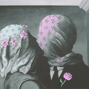 Carte surréaliste, art altéré, carte des amoureux de magritte, artiste célèbre, carte d'anniversaire pour fiancé, art altéré, Magritte surréaliste, chef-d'oeuvre d'art,