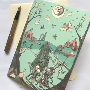 Spring solstice card, Pagan art, green man, pagan card, jack in the green, British folklore, Hastings art card, birthday card Hastings,