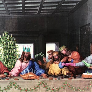 Carte de Noël drôle de beaux-arts, cartes de Noël de da Vinci, carte de beaux-arts, art altéré, carte de Noël 2024, carte de Noël alternative, art de chef d'oeuvre