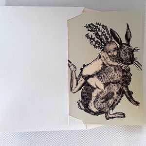 Hare birthday card, fine art card, hare etching, rabbit birthday card, etching of hare, hare card, hare illustration, animal birthday card afbeelding 4