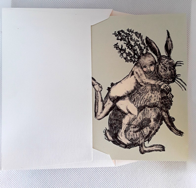 Hare birthday card, fine art card, hare etching, rabbit birthday card, etching of hare, hare card, hare illustration, animal birthday card afbeelding 4