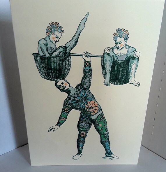 Strongman Circus Card Card For Twins Strongman Birthday Etsy