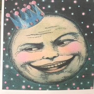 Carte de Noël étrange, carte de Noël drôle, carte de Noël de style vintage, carte de lune, carte de vacances, carte de Noël gothique, carte d'anniversaire insolite, art de la lune