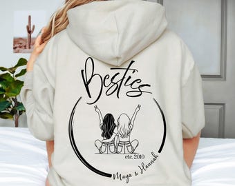 Personalisierter Besties Sudadera con capucha, Beste Freundin Geschenk, Partnerlook, Geburtstag Weihnachtsgeschenkidee, Geschenkidee Bestie