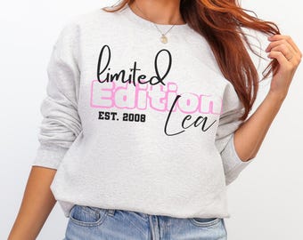 Geburtstag sudadera con capucha personalizada con nombre und Jahr, Geschenkidee Geburtstag Schwester, Geschenk Freundin, camisa de edición limitada