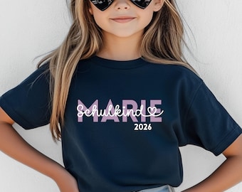 Geschenk Schulanfang 2026, Camiseta personalizada para Schulkinder mit Namen, Einschulung, erster Schultag, Schulanfang Shirt für Mädchen