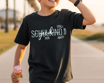 Geschenk Schulanfang 2026, Personalisierbares T-Shirt für Schulkinder mit Namen, Einschulung, erster Schultag, Schulanfang Shirt für Mädchen