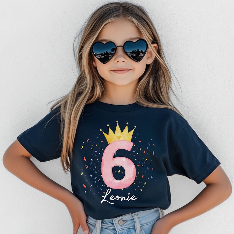 Geburtstagsoutfit Mädchen, Geburtstag 6, Geburtstagsshirt mit Name, Geburtstags Shirts, Geburtstagskind, Kindershirt, Shirt zum Geburtstag zdjęcie 1