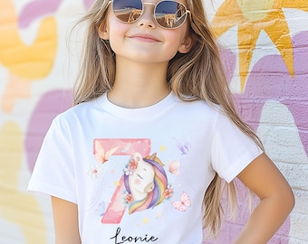 Mädchen Shirt Einhorn, Geschenkidee Einhorn, Geburtstag 6, Geburtstagsshirt Nombre, Mädchen Geschenk Einhorn, Einhorn Shirt personalisiert