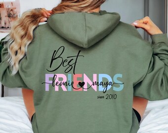 Personalisierter Besties Sudadera con capucha, Beste Freundin Geschenk, Partnerlook, Geburtstag Weihnachtsgeschenkidee, Geschenkidee Bestie