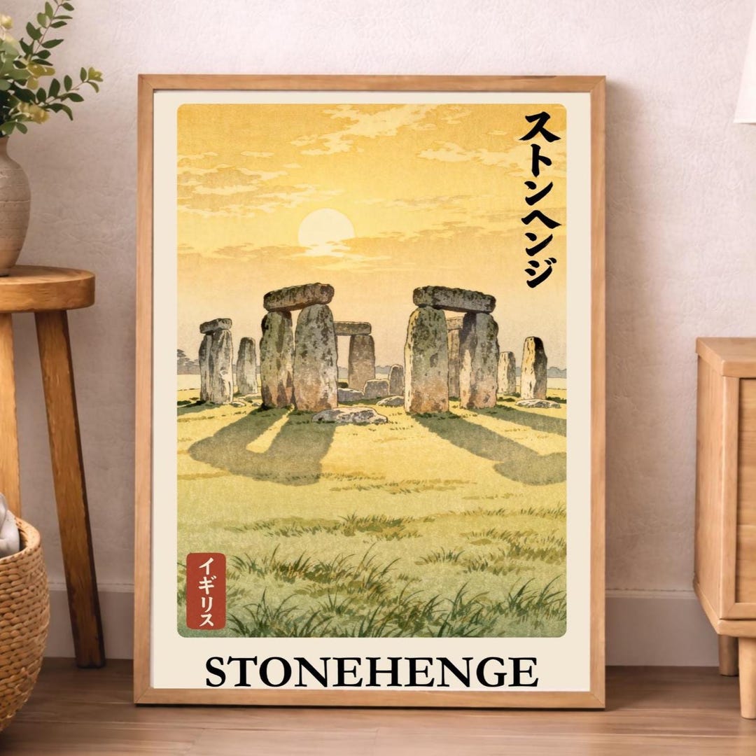Stonehenge England Poster - Japanese Woodblock Art Style - Ancient ...