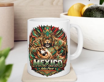 Mexico Football Mug, World Cup Fan Mug, Aztec Warrior Coffee Cup, Mexico Team Gift, Soccer Supporter Mug, Game Day Cup, Gift for Him Her