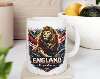 England Football Mug, World Cup Fan Mug, Lion Coffee Cup, England Team Gift, Soccer Supporter Mug, Game Day Mug, Gift for Him Her